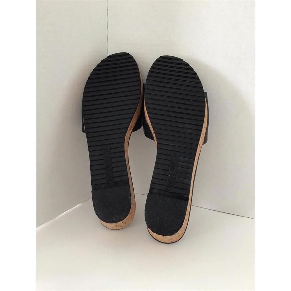 Nine West Black Leather Cork Wedge Slide on Sandal Woman’s Size 9.5 - Picture 9 of 9